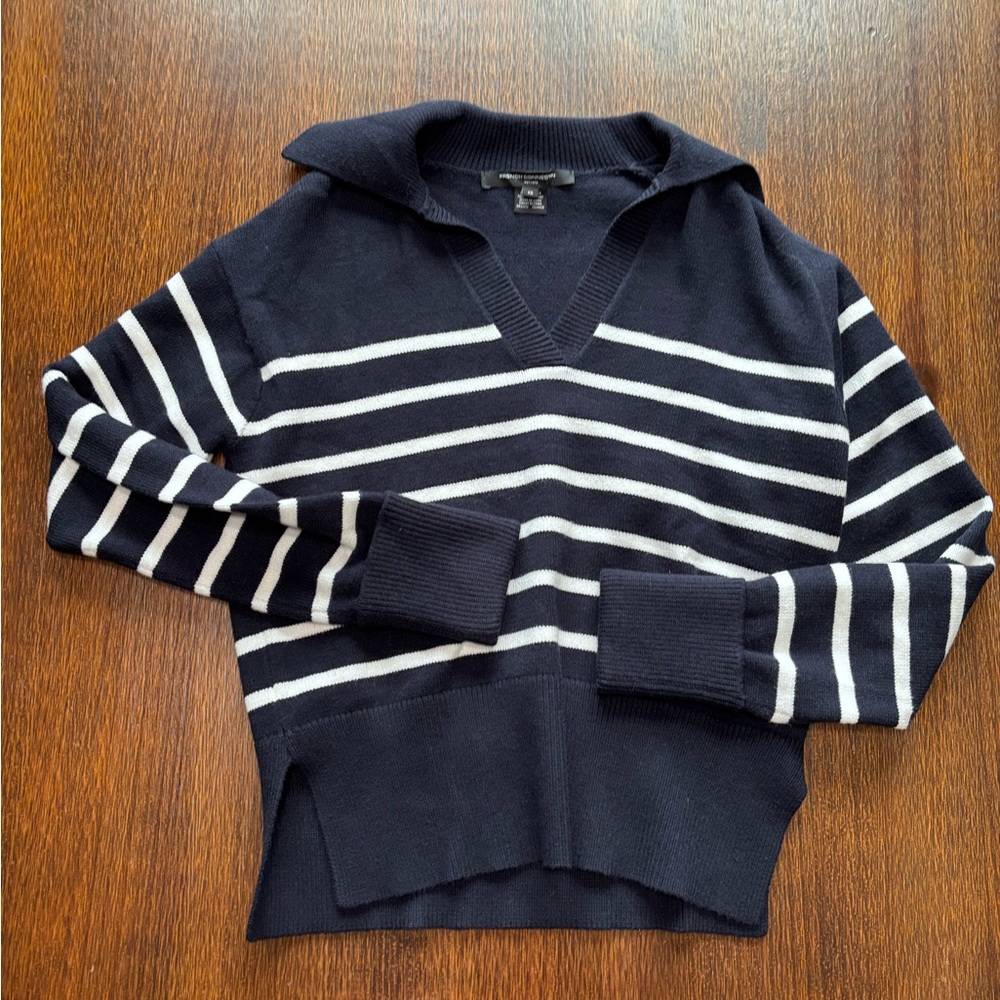 French Connection Women’s V-Neck Sweater in Navy and White